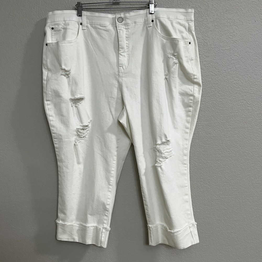 Terra & Sky White Distressed Crop Jeans